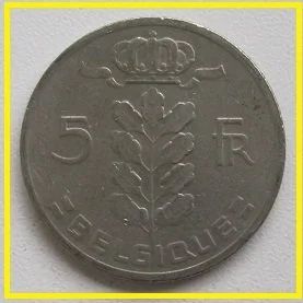 Лот: 14796236. Фото: 1. Бельгия 5 франков 1967 (надпись... Европа