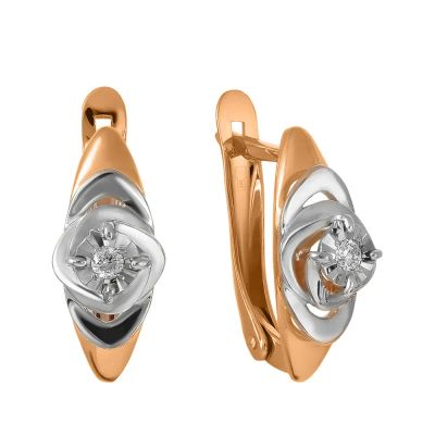 Лот: 23873723. Фото: 1. Золотые серьги с бриллиантами. Серьги, каффы