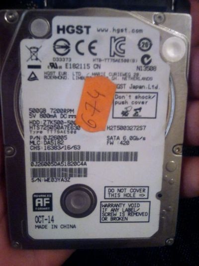 Лот: 14407876. Фото: 1. HDD 500 Gb Sata 2.5. Жёсткие диски