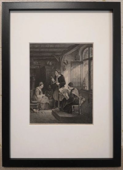 Лот: 19950751. Фото: 1. Старинная гравюра на стали с картины... Картины, гравюры