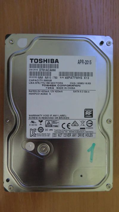 Лот: 19589048. Фото: 1. Жесткий диск Toshiba 500gb DT01ACA050... Жёсткие диски