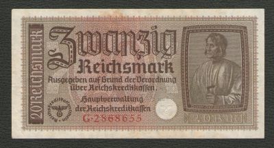 Лот: 15957719. Фото: 1. 20 рейхсмарок 1939-1945 гг. Германия... Германия и Австрия