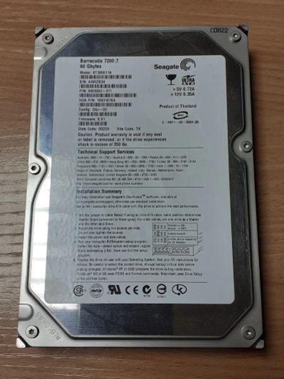 Лот: 17358384. Фото: 1. HDD 80gb, жесткий диск IDE 3.5... Жёсткие диски (HDD)