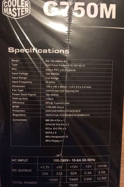 Лот: 10681483. Фото: 1. НОВЫЙ Cooler Master G750M 750W... Корпуса, блоки питания