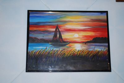 Лот: 14344457. Фото: 1. Картина "Лодка на закате". Картины, рисунки
