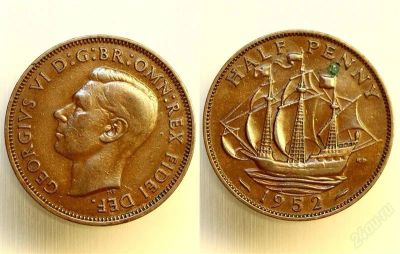 Лот: 2126023. Фото: 1. 1/2 пенни 1952 год Великобритания. Европа