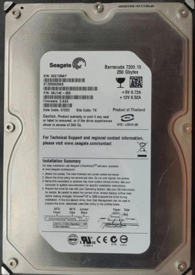 Лот: 20968674. Фото: 1. HDD 250G. Жёсткие диски (HDD)