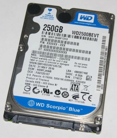 Лот: 8722468. Фото: 1. Western Digital Scorpio Blue 250GB... Жёсткие диски (HDD)