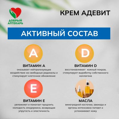 Лот: 23988115. Фото: 1. Добрый аптекарь крем АДЕвит 75мл. Уход за телом