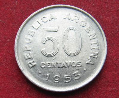 Лот: 20175359. Фото: 1. Аргентина 50 сентаво, 1953 г. Америка