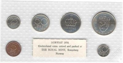 Лот: 2613682. Фото: 1. Набор монет Норвегия 1976 год. Наборы монет