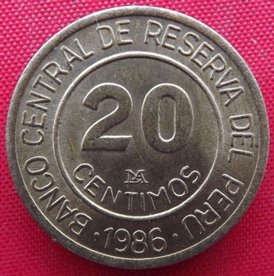 Лот: 1792955. Фото: 1. (№1656/LF) 20 сентимо 1986 (Перу... Америка