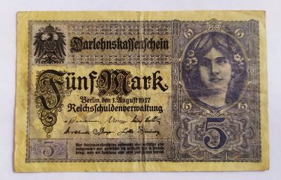 Лот: 20862915. Фото: 1. Германия (Кайзер) 5 марок 1917... Германия и Австрия