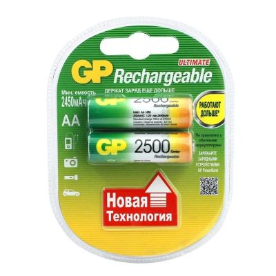 Лот: 6324622. Фото: 1. Аккумуляторы-батарейки-GP-AA-Ni-Mh-2500-мAh-2... Аккумуляторы