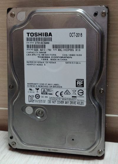 Лот: 19318522. Фото: 1. HDD 500 Гб, Toshiba Sata-3, 7200... Жёсткие диски (HDD)