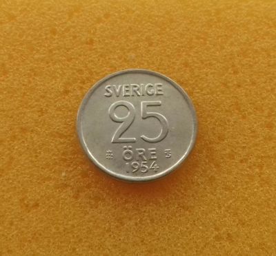 Лот: 11542018. Фото: 1. 25 эре 1954 года. Швеция. Серебро... Европа
