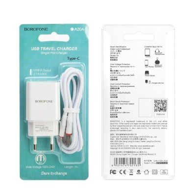 Лот: 22150662. Фото: 1. СЗУ BOROFONE BA-20A 1*USB+Type-C... Зарядные устройства, блоки питания, адаптеры сетевые для смартфонов