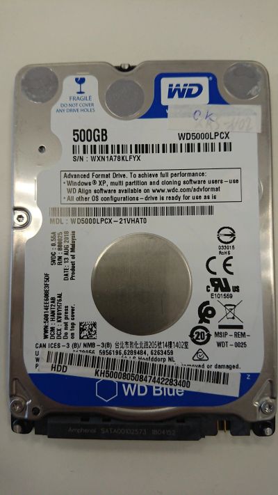 Лот: 18031003. Фото: 1. WD Blue 500 Гб, жесткий диск для... Жёсткие диски (HDD)