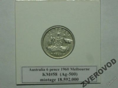 Лот: 5856852. Фото: 1. Австралия 6 пенсов 1960 серебро... Австралия и Океания