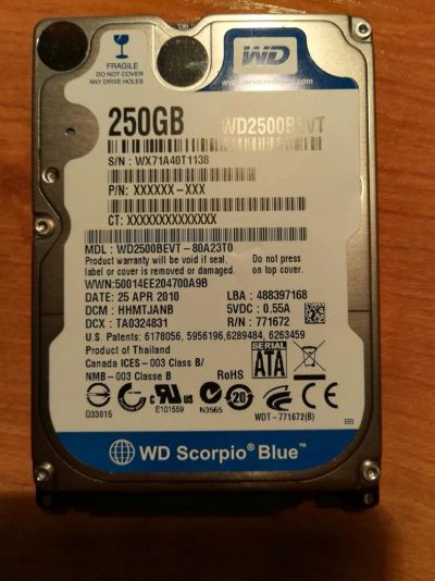 Лот: 9368553. Фото: 1. WD2500BEVT 250 Gb 5400 rpm SATA... Жёсткие диски (HDD)