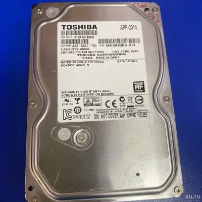 Лот: 17408354. Фото: 1. 500GB Toshiba DT01ACA100 (273632... Жёсткие диски