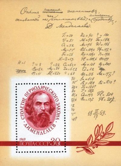 Лот: 14615835. Фото: 1. 1969, июнь. 100-летие Периодического... Марки