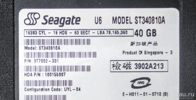 Лот: 8763451. Фото: 1. HDD 40 gb Samsung ST340810A IDE. Жёсткие диски (HDD)