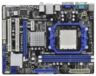 Лот: 4192274. Фото: 1. ASRock 760GM-GS3 (Socket AM-3). Материнские платы