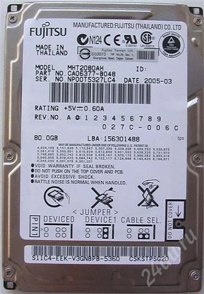 Лот: 277653. Фото: 1. HDD 2.5" FUJITSU MHT2080AH (80Gb... Жёсткие диски (HDD)