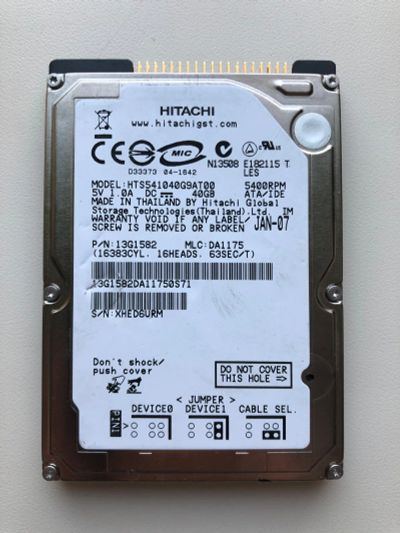 Лот: 21436959. Фото: 1. IDE 2.5" 40Gb Hitachi HTS541040G9AT00. Жёсткие диски