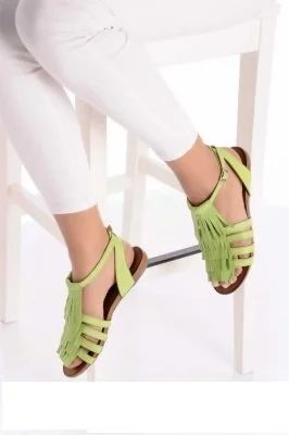 Лот: 11256626. Фото: 1. Зеленые кожаные женские сандалии... Сандалии