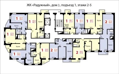 Лот: 10717305. Фото: 1. 1-комн. 39,5 кв.м. в ЖК "Радужный... Квартиры, студии