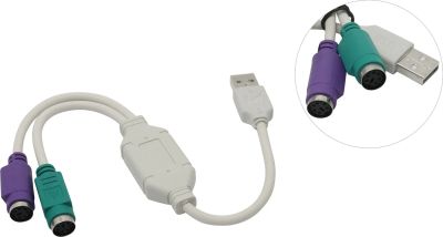 Лот: 20036235. Фото: 1. Адаптер USB (M)=>2xPS/2 (F). Шлейфы, кабели, переходники