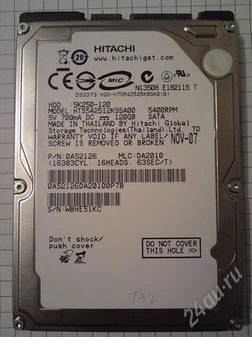 Лот: 153180. Фото: 1. 2.5" Sata 120Gb Hitachi. Жёсткие диски (HDD)