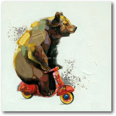 Лот: 7505646. Фото: 1. Картина маслом "Медведь и самокат... Картины, гравюры