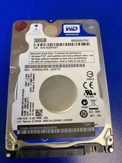 Лот: 16953710. Фото: 1. Жесткий диск 2.5 дюйма 500GB WD5000LPVX... Жёсткие диски (HDD)