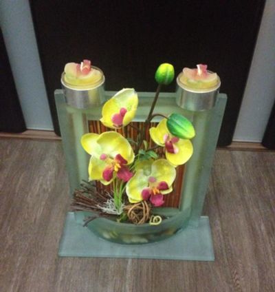 Лот: 6194249. Фото: 1. Композиция со свечами и орхидеей. Подсвечники, канделябры