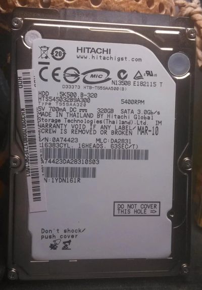 Лот: 4688591. Фото: 1. Ноутбучный жесткий диск 320 Gb... Жёсткие диски (HDD)