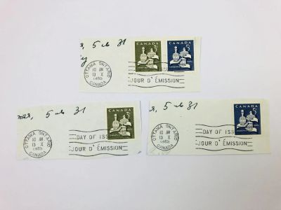 Лот: 23963792. Фото: 1. 3 вырезки с конверта. Печать Конверт... Марки