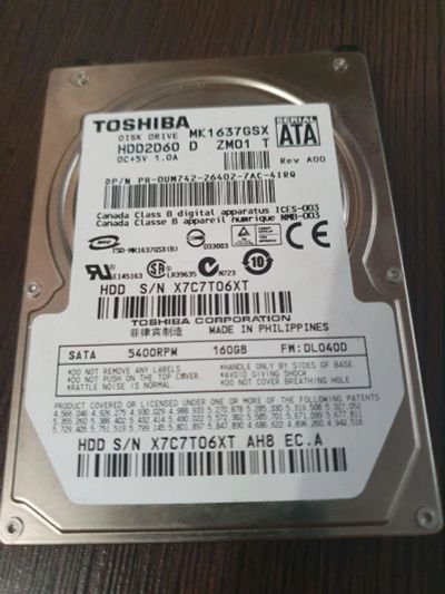 Лот: 16493035. Фото: 1. Toshiba 160Gb. Жёсткие диски (HDD)