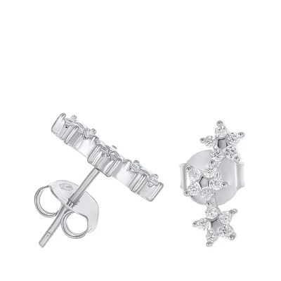 Лот: 23845676. Фото: 1. Серьги-пусеты из серебра с фианитами. Серьги, каффы