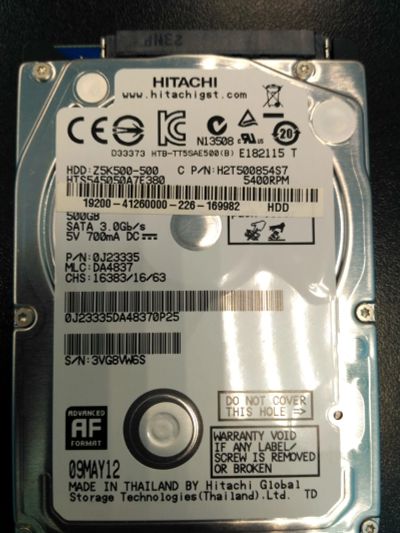Лот: 11769901. Фото: 1. HDD SATA 500Gb 2.5 Hitachi в отличном... Жёсткие диски (HDD)