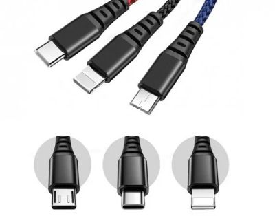 Лот: 19286768. Фото: 1. Кабель USB 3 в 1 Lightning+Micro-USB... Дата-кабели, переходники