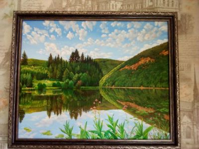 Лот: 13903185. Фото: 1. Продам картину "Горное озеро". Картины, гравюры