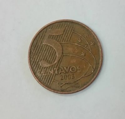 Лот: 21249834. Фото: 1. Монета Бразилия 5 сентаво 2003г. Америка
