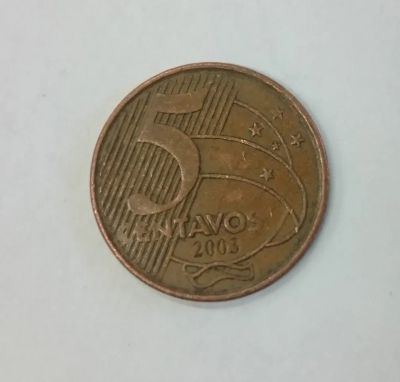 Лот: 21249834. Фото: 1. Монета Бразилия 5 сентаво 2003г. Америка