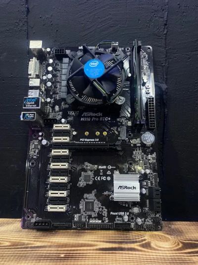 Лот: 18954315. Фото: 1. Комплект asrock H110 PRO BTC/celeron... Материнские платы