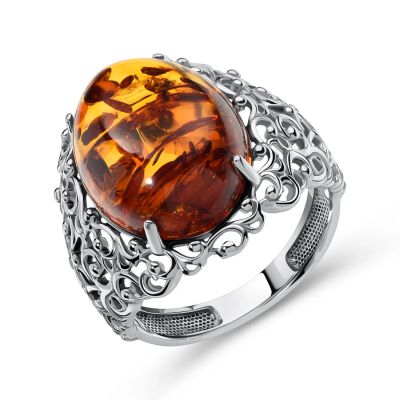 Лот: 23870986. Фото: 1. Серебряное кольцо с янтарем и... Кольца, перстни
