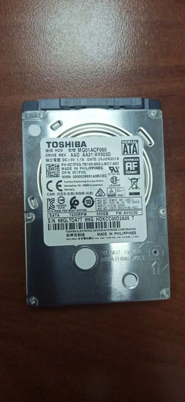 Лот: 20857606. Фото: 1. Жёсткий диск Toshiba MQ01ACF050... Жёсткие диски