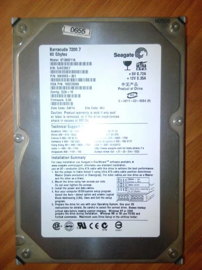 Лот: 4606615. Фото: 1. Seagate ST380011A (3.06) 5JVZ2SE7. Жёсткие диски (HDD)